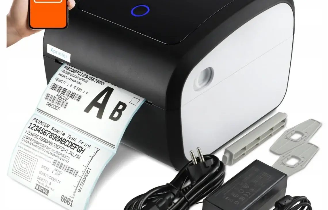 Drukarka etykiet termicznych Xprinter drukująca etykietę wysyłkową z kodem kreskowym